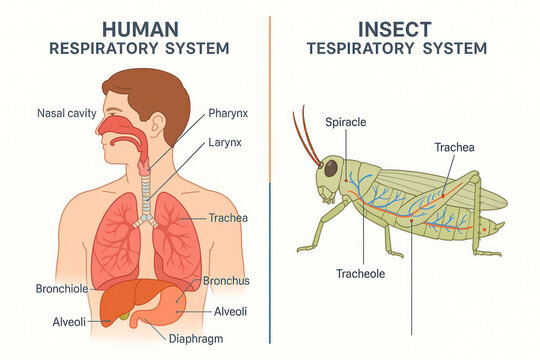 Human vs Insect Respiratory Systems: A Comparative Illustration