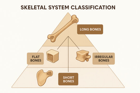 Skeletal System Classification Illustration: Types of Bones in the Human Body, Anatomical Chart, Educational Visual Aid Illustration