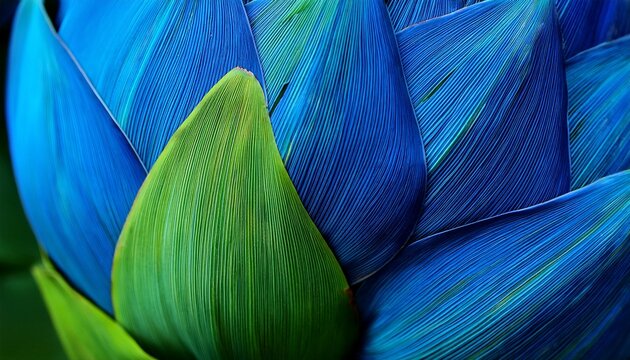 a close up of vibrant blue and green abstract petals or leaves