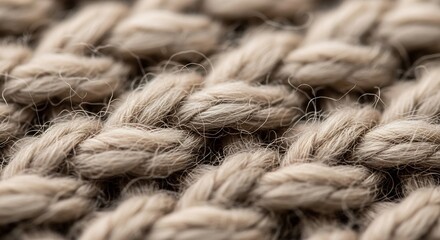 Extreme Close-Up Macro Shot of Thick, Braided Natural Fiber Rope Texture