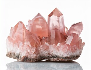 pink quartz crystals isolated on white
