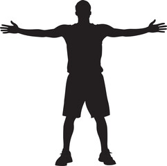 Screening Silhouette A player setting a screen for a teammate, standing still with arms wide to block a defender. full length silhouette black vector illustration