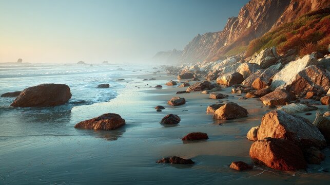Coastal sunrise at a rocky beach