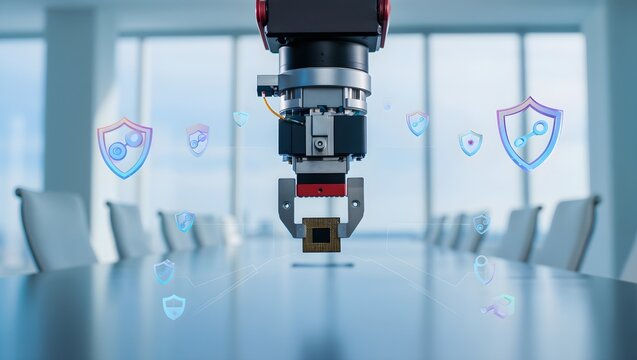 Robotic arm secures data in modern conference room