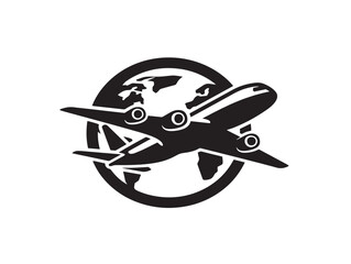 Elegant vector silhouette illustration of airplane globe