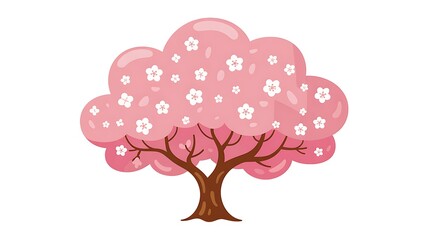 Adorable Cherry Blossom Tree Illustration with Pink Flowers and Brown Branches Design