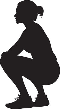 Squats Silhouette A person in a deep squat, thighs parallel to the ground with arms extended forward or bent. full length silhouette black vector illustration