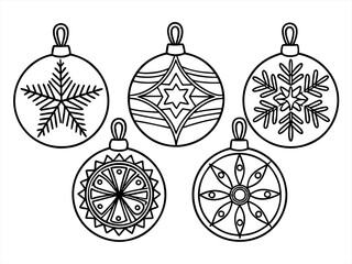 coloring page line art christmas ornaments icon set black vector bundle