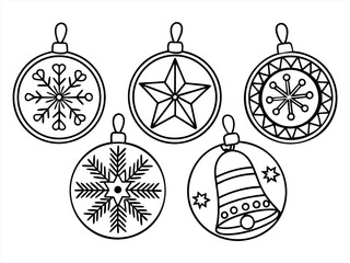 Fototapeta premium coloring page line art christmas ornaments icon set black vector bundle
