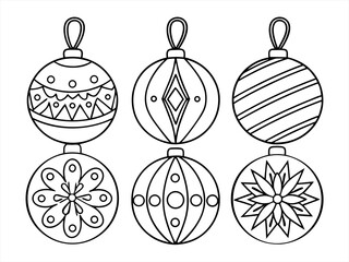 coloring page line art christmas ornaments icon set black vector bundle
