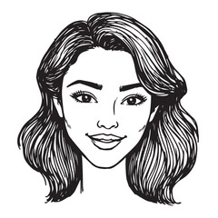 Beautiful Woman Doodle Black and White Illustration Fashion Girl Portrait Line Art Sketch Vector
