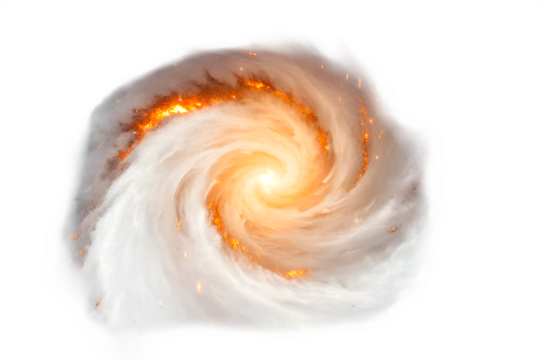 Spiral galaxy with bright core isolated on white background