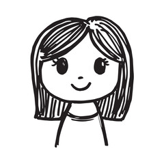 Beautiful Woman Doodle Black and White Illustration Fashion Girl Portrait Line Art Sketch Vector