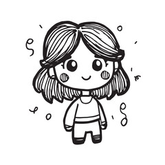Beautiful Woman Doodle Black and White Illustration Fashion Girl Portrait Line Art Sketch Vector