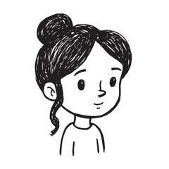 Beautiful Woman Doodle Black and White Illustration Fashion Girl Portrait Line Art Sketch Vector