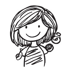 Beautiful Woman Doodle Black and White Illustration Fashion Girl Portrait Line Art Sketch Vector