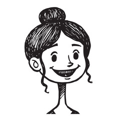 Beautiful Woman Doodle Black and White Illustration Fashion Girl Portrait Line Art Sketch Vector