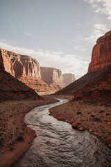 Canyon landscape background. Panoramic landscape with desert mountains on transparent background. illustration in flat cartoon style.created with the help of artificial intelligence.