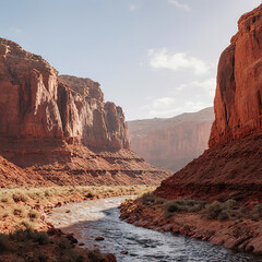 Canyon landscape background. Panoramic landscape with desert mountains on transparent background. illustration in flat cartoon style.created with the help of artificial intelligence.