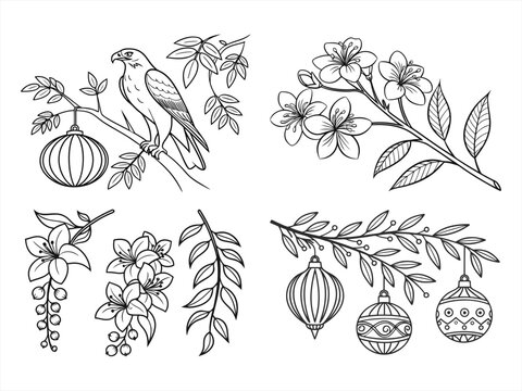 coloring page line art jasus ornaments icon set black vector