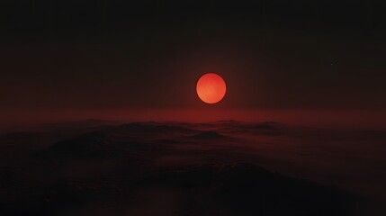 Majestic Sunset Over Misty Mountains with Fiery Red Sky