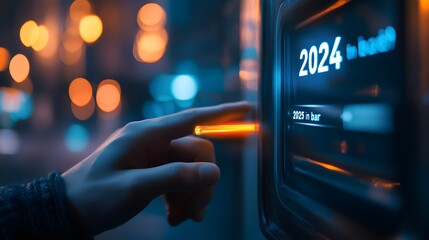 Interactive Digital Display Showing Year Change with Neon Glow Effects