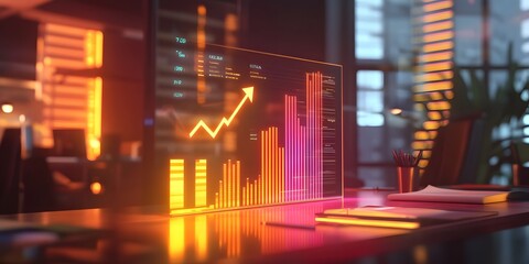 Bright Digital Display of Financial Data and Graphs in Modern Office
