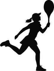 Dynamic Silhouette of a Female Tennis Player in Action A Captivating Portrayal of Athleticism, Focus and Determination on the Tennis Court Expressive Artwork