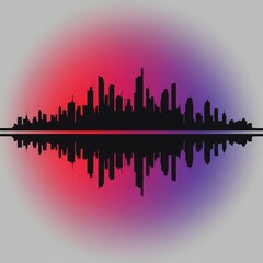 City skyline reflecting at sunset