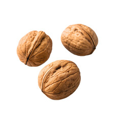 Minimalist style photo of single walnuts, soft shadows