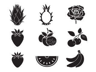 Modern Healthy Fruit Icon with Dragon Fruit Strawberry Banana and Watermelon Style