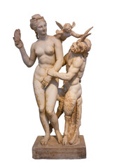 Ancient marble statue of Aphrodite, Pan and Eros (100 BC) from Delos island, Cyclades, Greece
