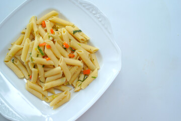 pasta dish on white surface background