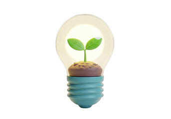 Sprout in Lightbulb Cartoon Style with Transparent Background 3D Rendering