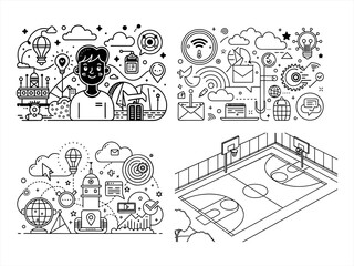 coloring page line art the communication black vector bundle