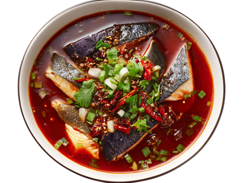 Sichuan Spicy Fish Soup in the middle isolatrd Vector Line Art