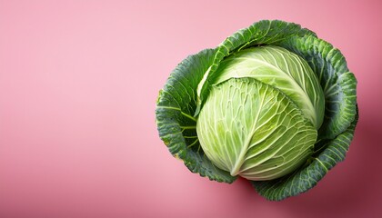 Fototapeta premium fresh green cabbage on a pink background