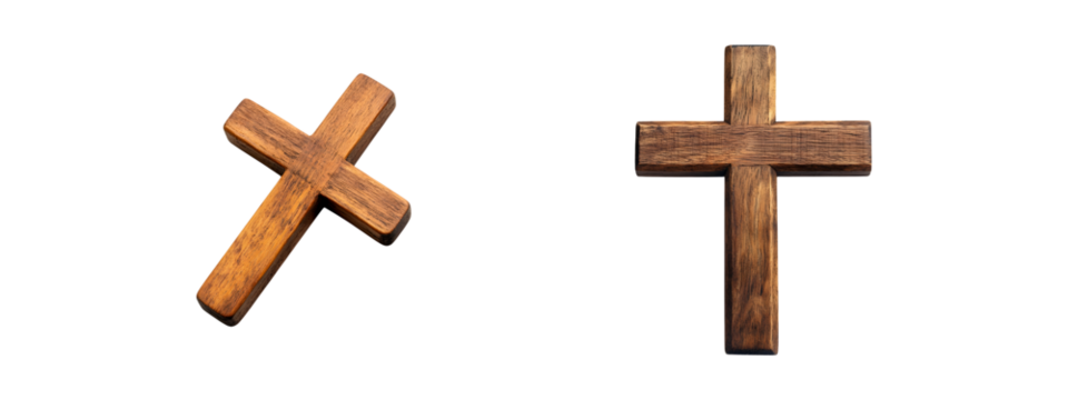 Set of wooden Christian cross isolated on transparent background, cut out