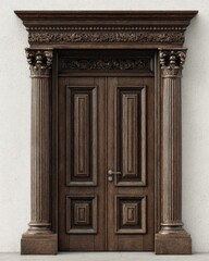 Obraz premium Ornate wooden double doors with classical columns