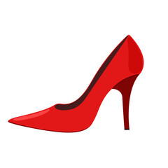 Red stiletto shoes with medium heels.