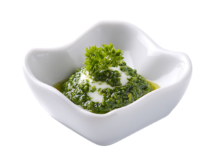 Soy pesto tartar sauce in white ceramic bow in th delight 