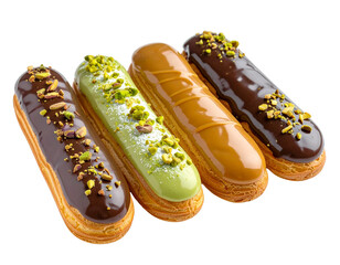 Assorted eclairs isolated on transparent background png