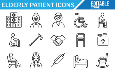 Healthcare Icons for Elderly Care and Medical Assistance