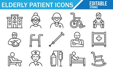 Obraz premium Editable Elderly Patient Icons for Healthcare and Senior Care
