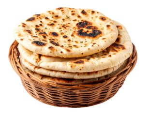 Flatbreads in basket isolated on transparent background png