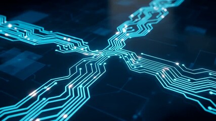 Abstract digital circuit design with glowing blue lines, symbolizing technology and connectivity - Powered by Adobe