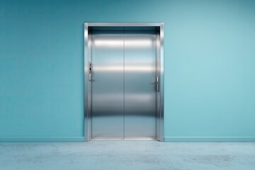 Modern elevator against a light teal wall (1)