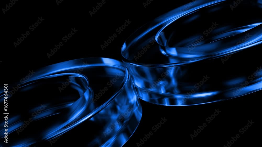 Wall mural metallic blue rings rotating slowly against black background, creating dynamic abstract composition 