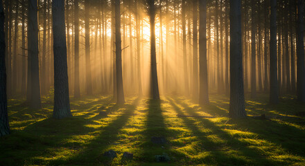 Obraz premium Sunlight through trees forest scene nature photography landscape woodland environment scenic outdoors light rays