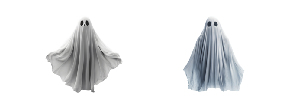 Set of Creepy ghost isolated on transparent background, cut out